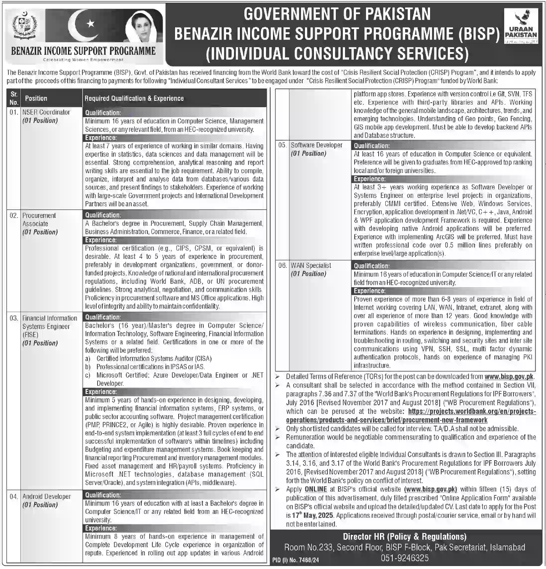 BISP Jobs May 2025 Latest Advertisement