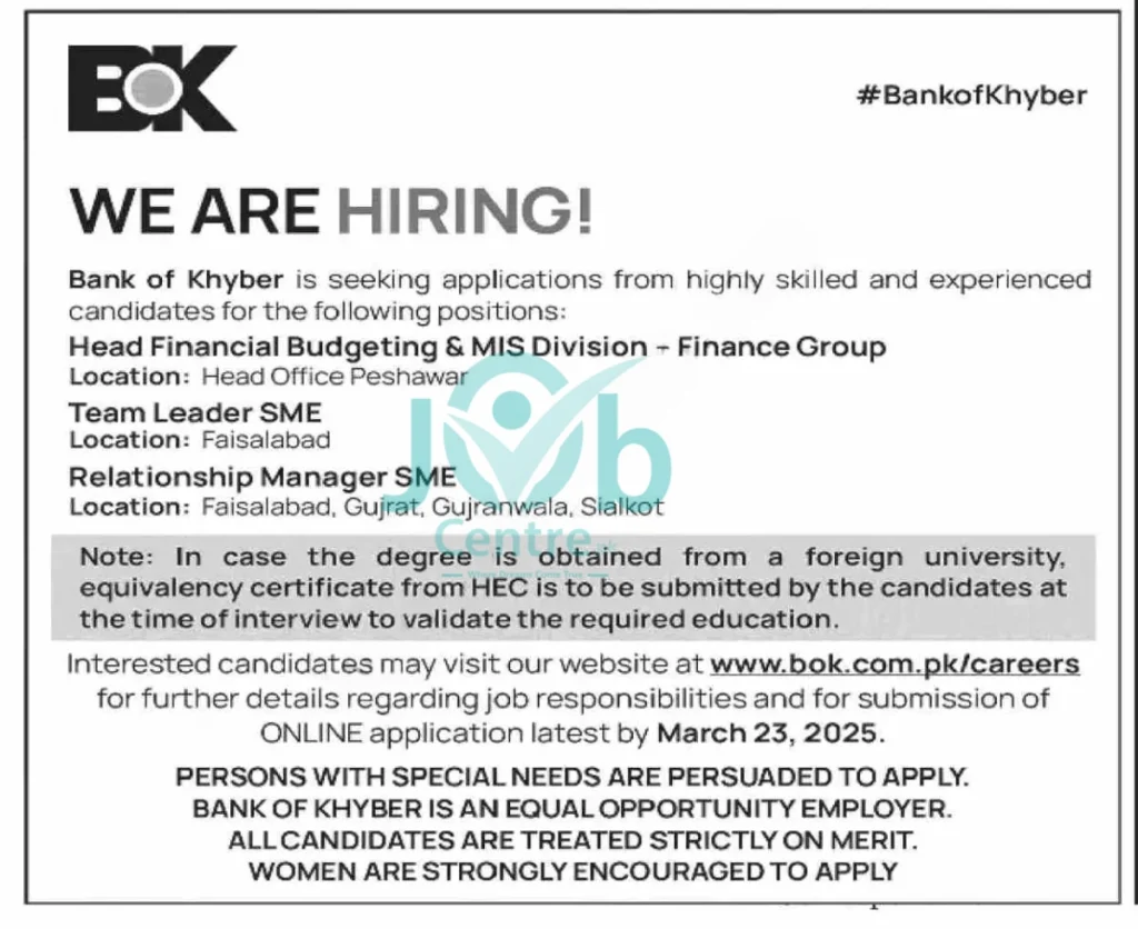 Bank Of Khyber Jobs 2025 Advertisement