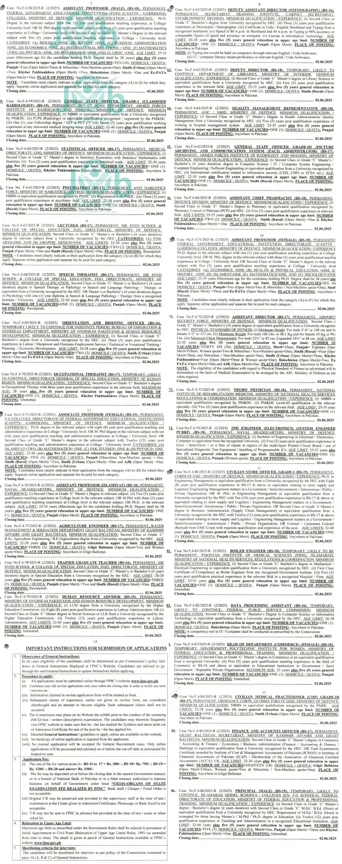 FPSC Jobs 2025 Latest Advertisement