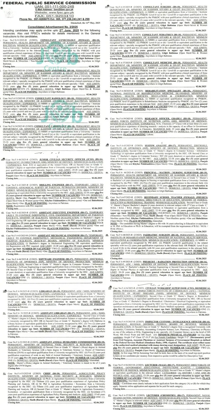 FPSC Jobs 2025 Latest Advertisement