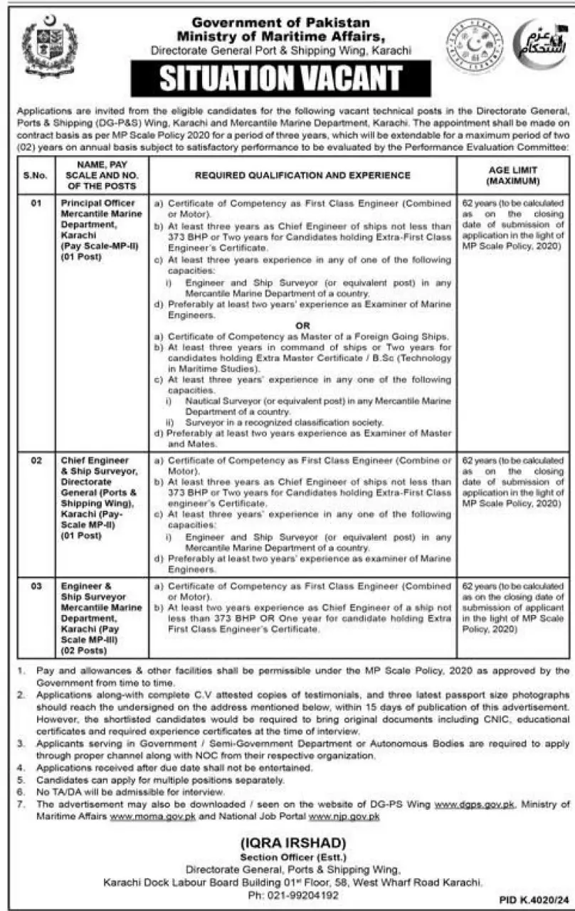 Ministry Of Maritime Affairs Jobs 2025 Latest Advertisement