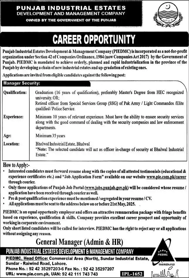 PIEDMC Jobs 2025 Latest Advertisement