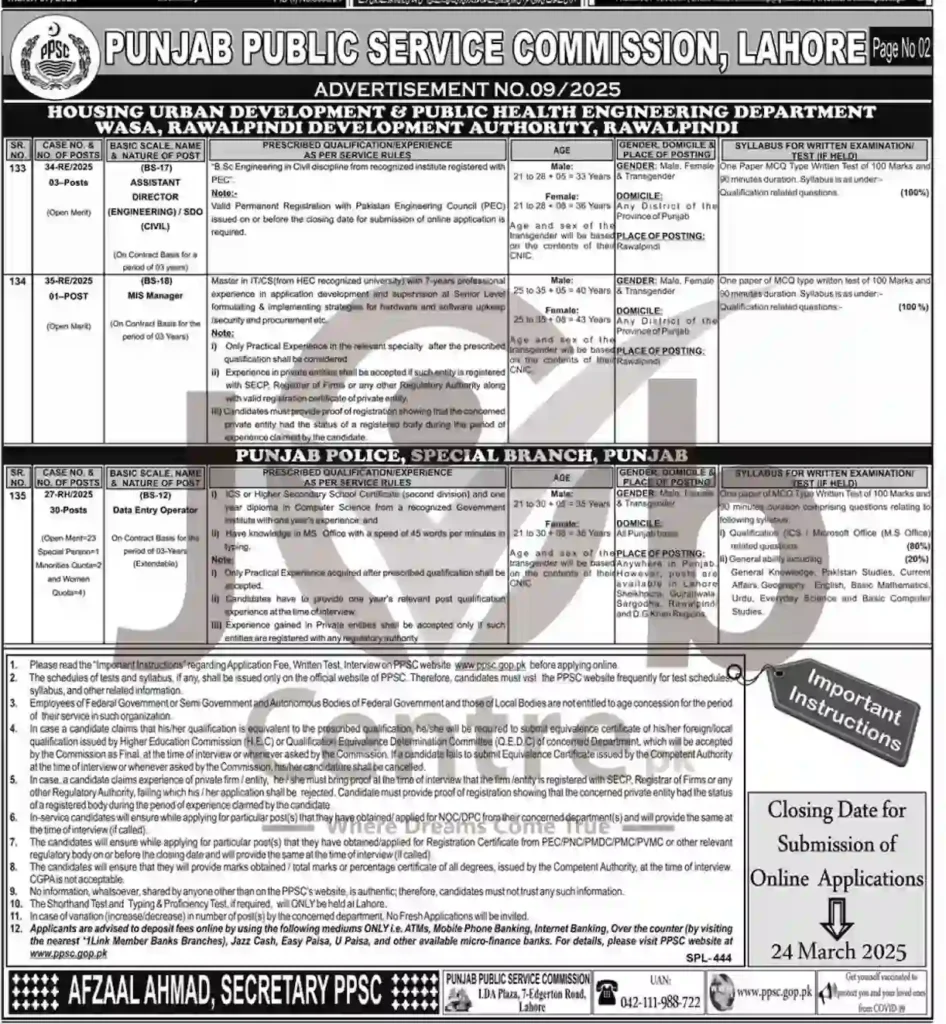 PPSC Jobs Advertisement No 09