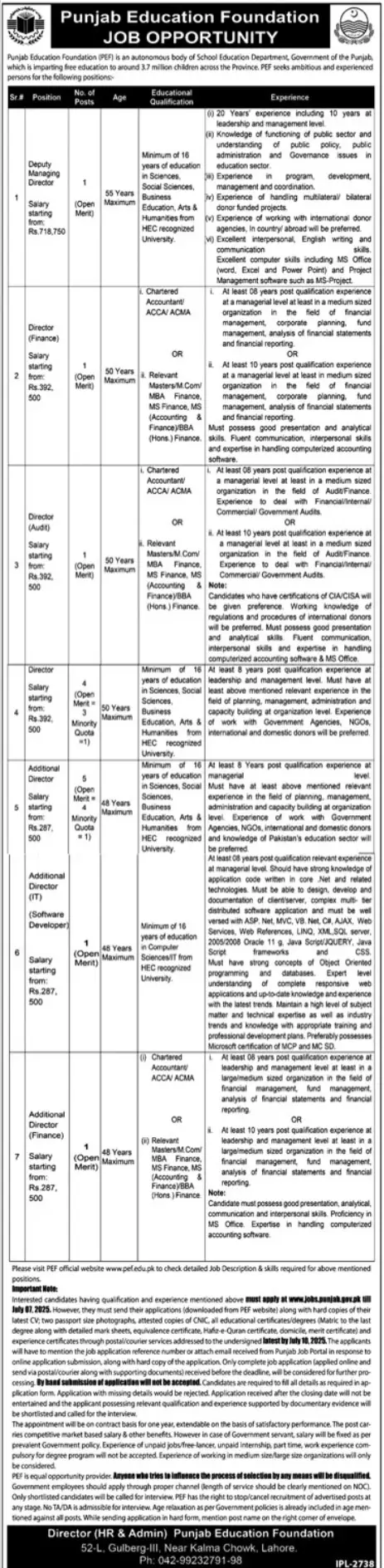Punjab Education Foundation Jobs 2025 Latest Advertisement