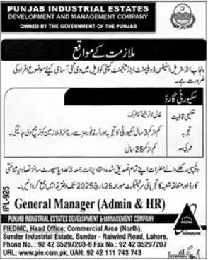 Punjab Industrial Estate Development and Management Jobs 2025 Advertisement