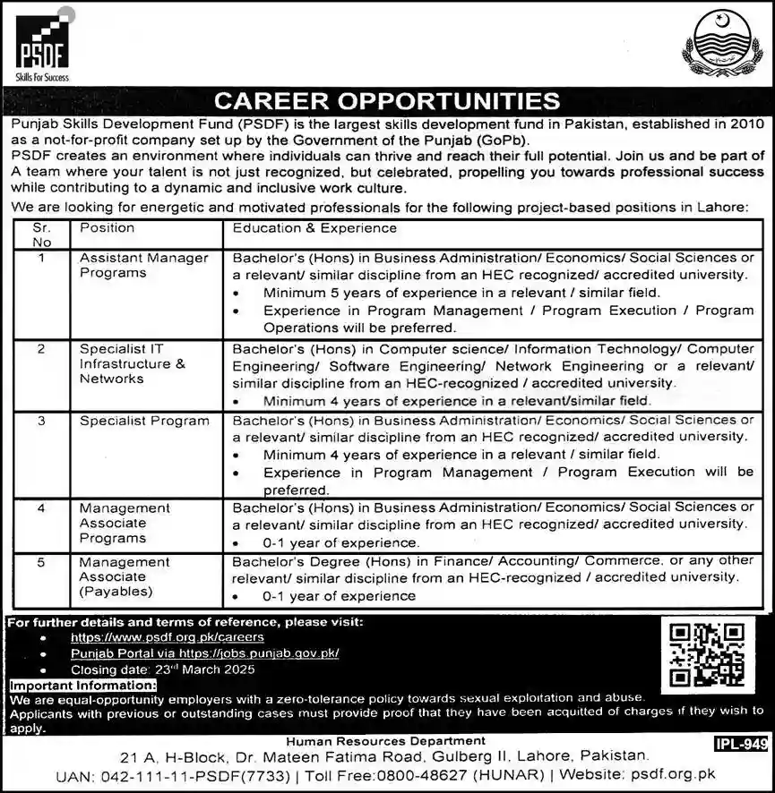 Punjab Skills Development Fund PSDF Jobs 2025