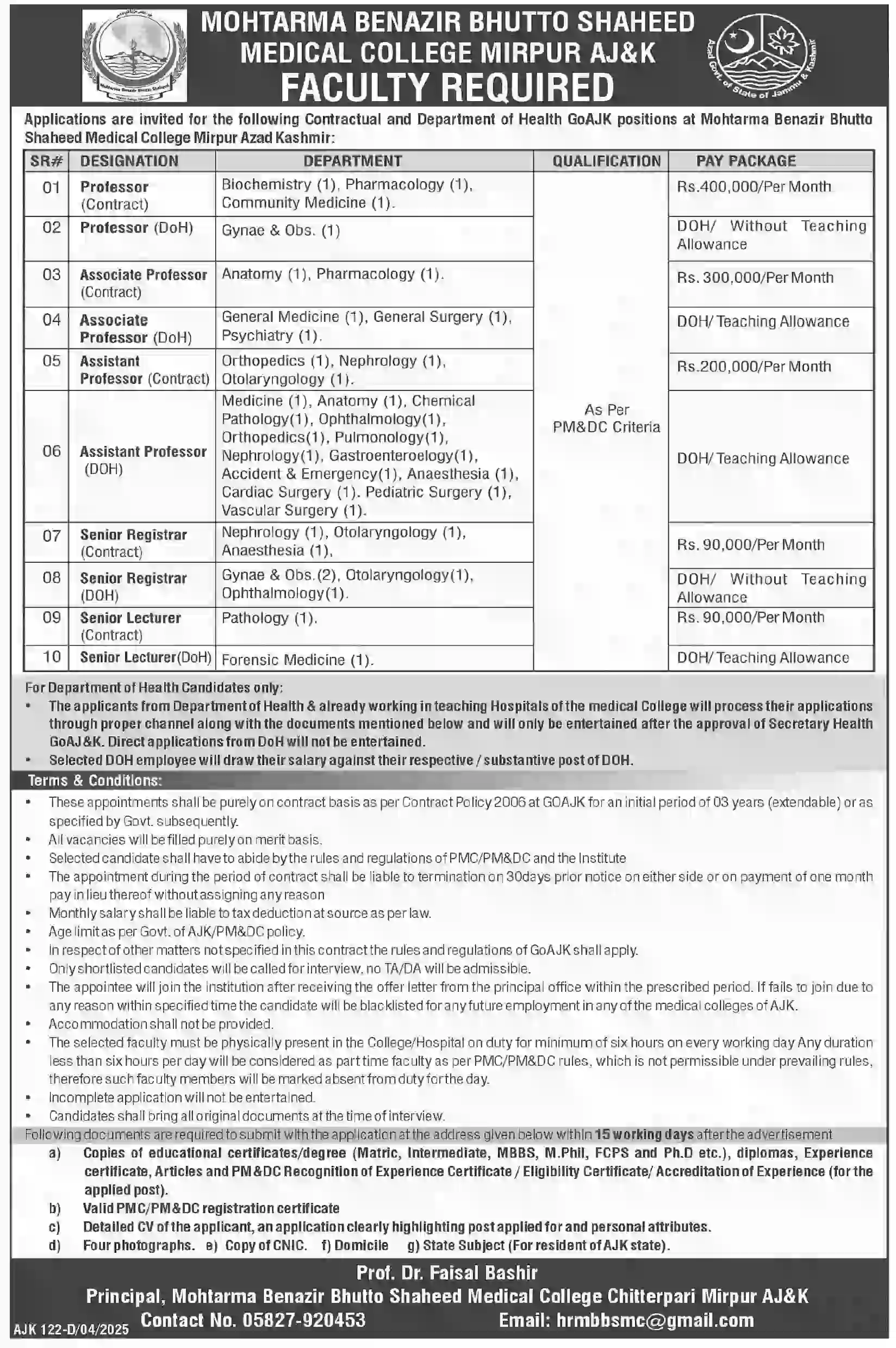  SMBBMC Jobs 2025 Advertisement