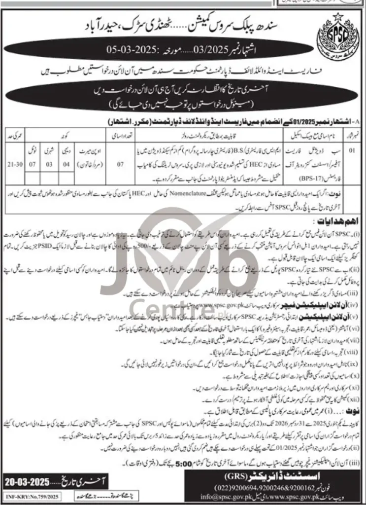 SPSC Jobs Advertisement No 03