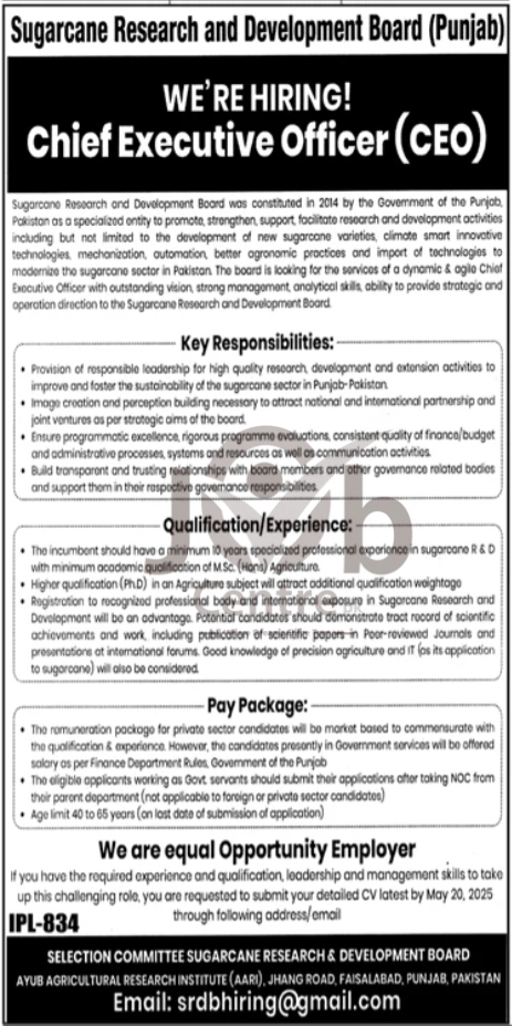 Sugarcane Research And Development Board Jobs 2025 Advertisement