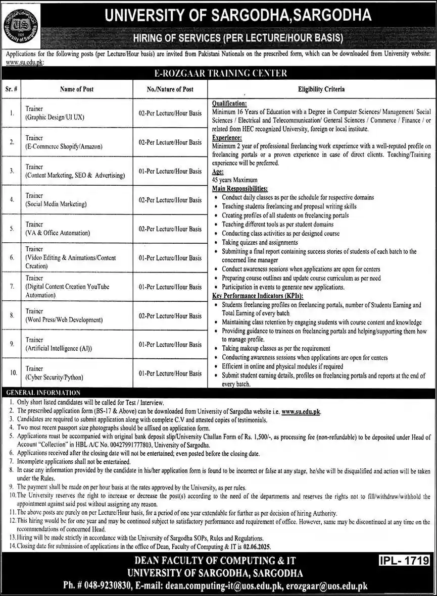 UOS Jobs 2025 Today Advertisement