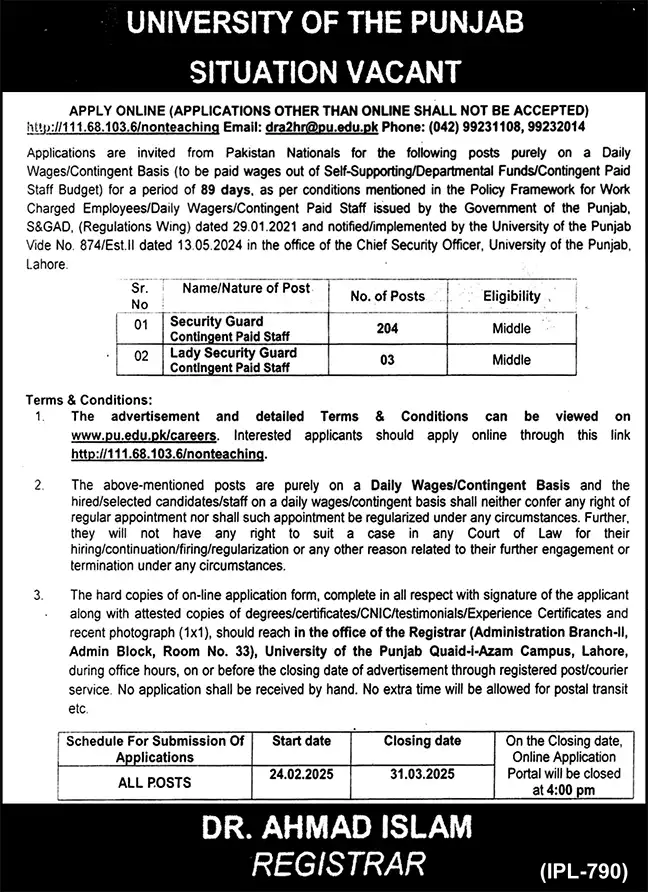 Latest University Of Punjab Lahore Jobs  Latest Advertisement 2025