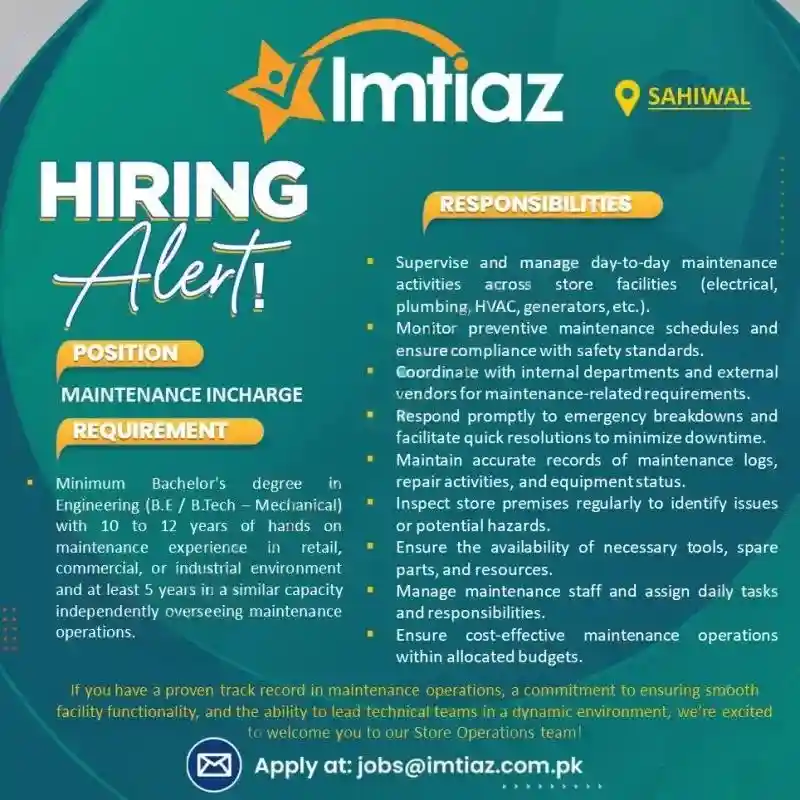 Lastest Imtiaz Super Market Jobs 2025 Advertisement