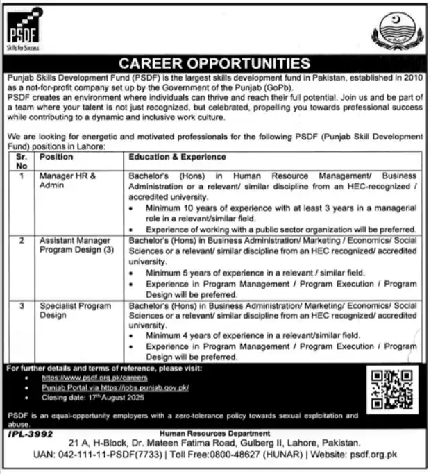 PSDF Careers 2025 Advertisement: