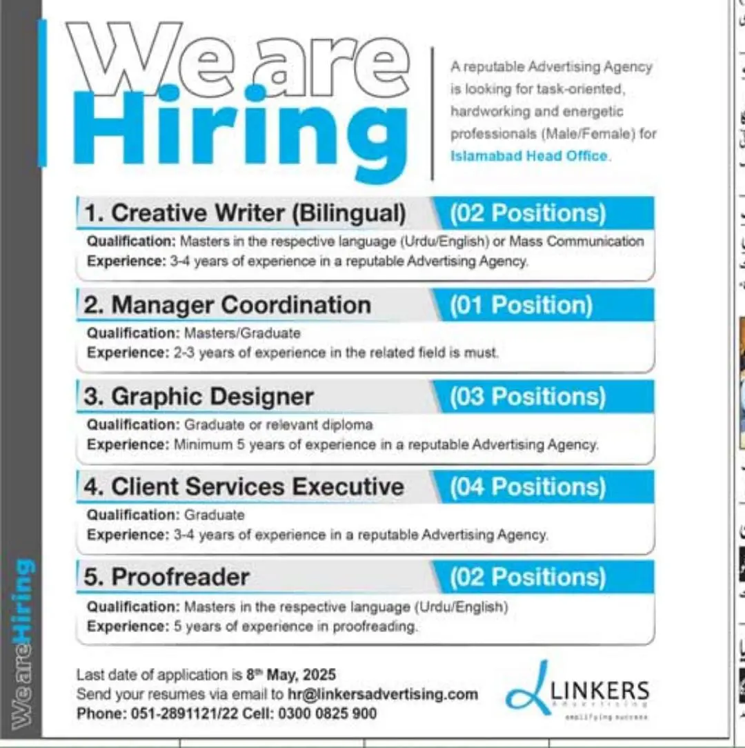 Linkers Advertising Agency Jobs 2025 Advertisement