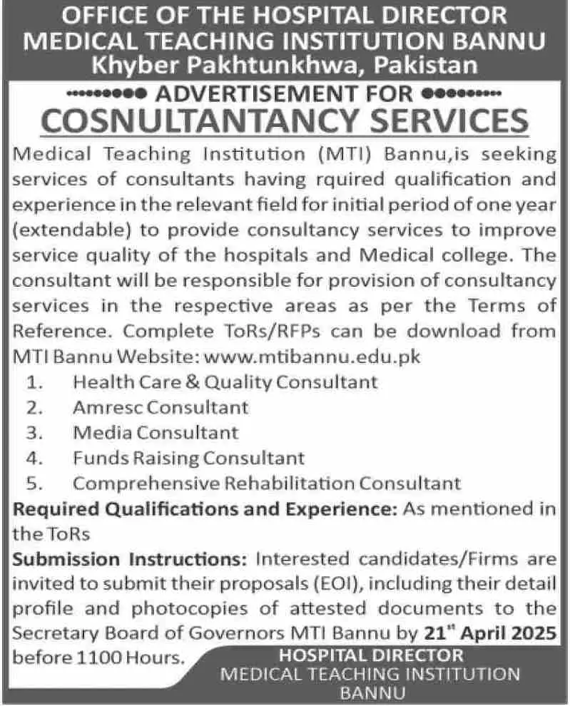 Medical Teaching Institution Jobs 2025 Advertisement