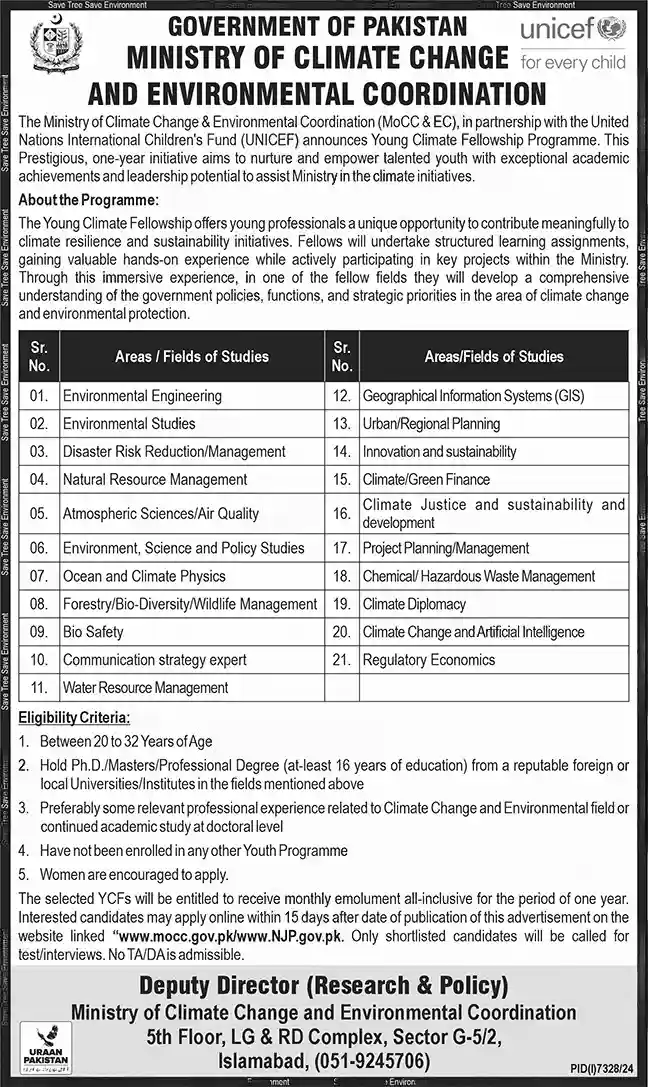 Ministry Of Climate Change Fellowship Program 2025 Advertisement