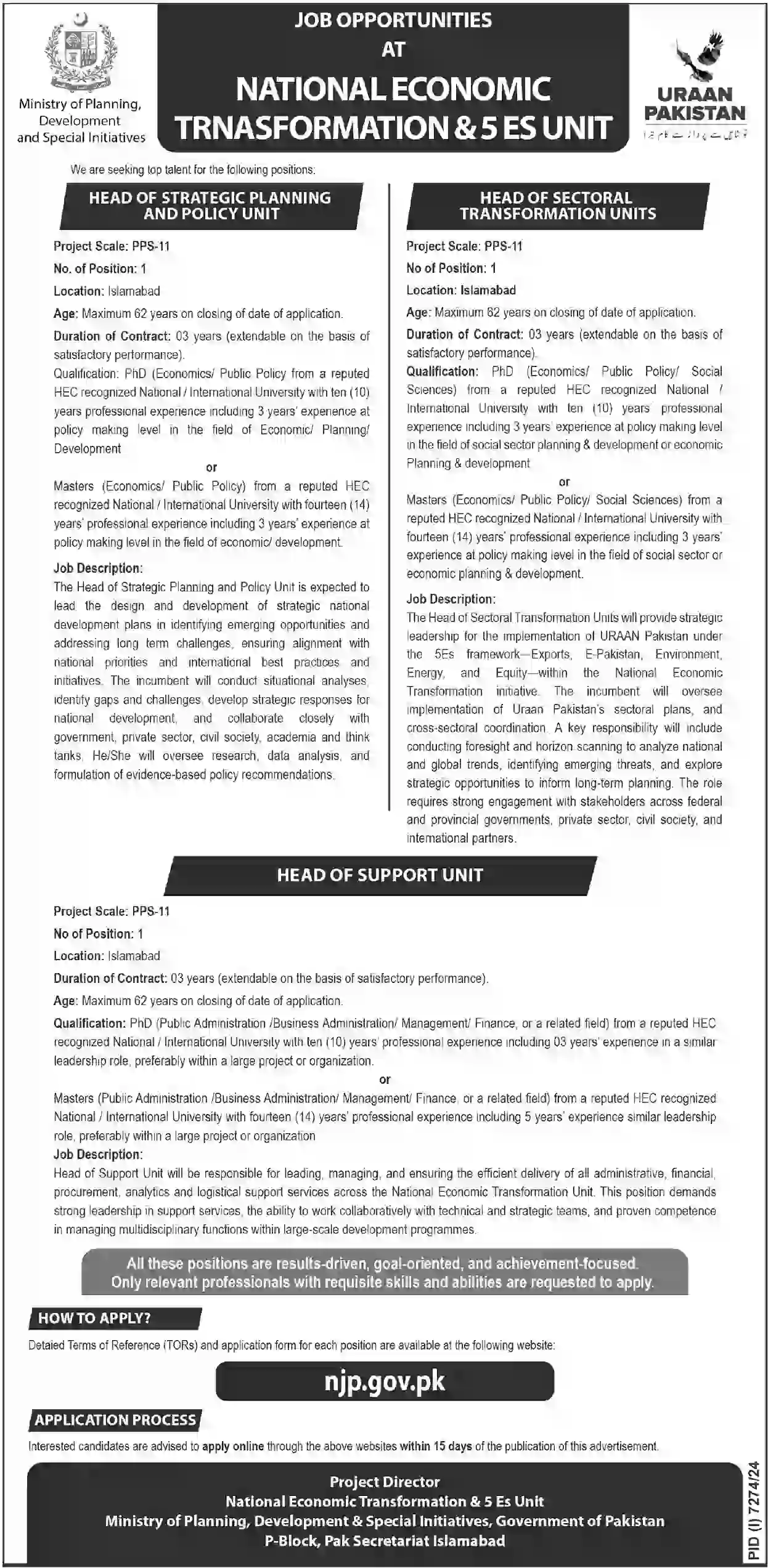 National Economic Transformation and 5 Es Unit Jobs 2025 Advertisement