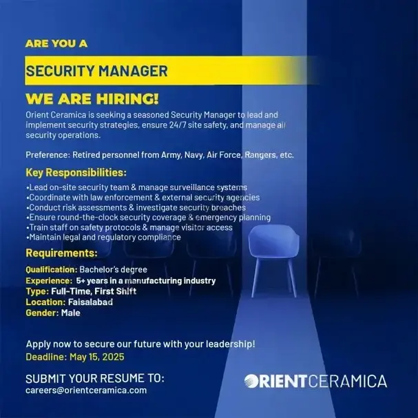 Orient Ceramica Jobs 2025 Advertisement