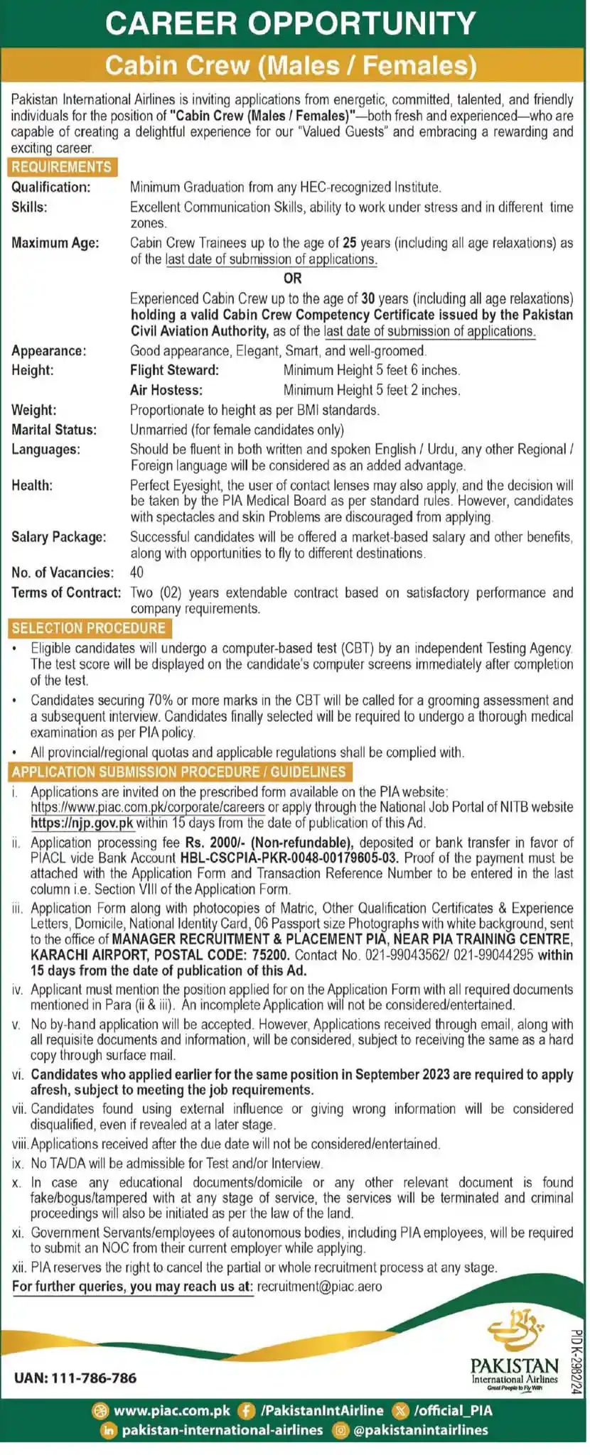 Pakistan International Airlines PIA Jobs 2025 Advertisement