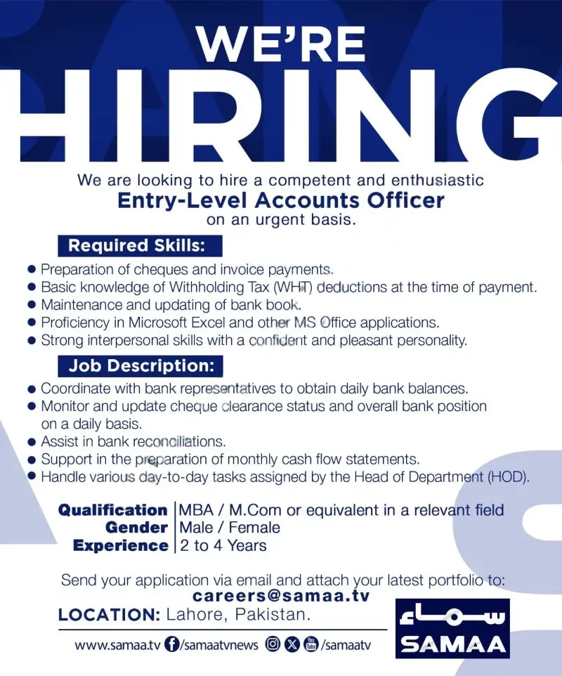 SAMAA Tv Jobs 2025 Advertisement