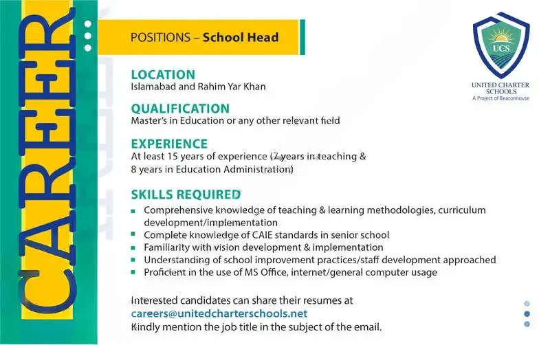 United Charter Schools Jobs 2025 Advertisement