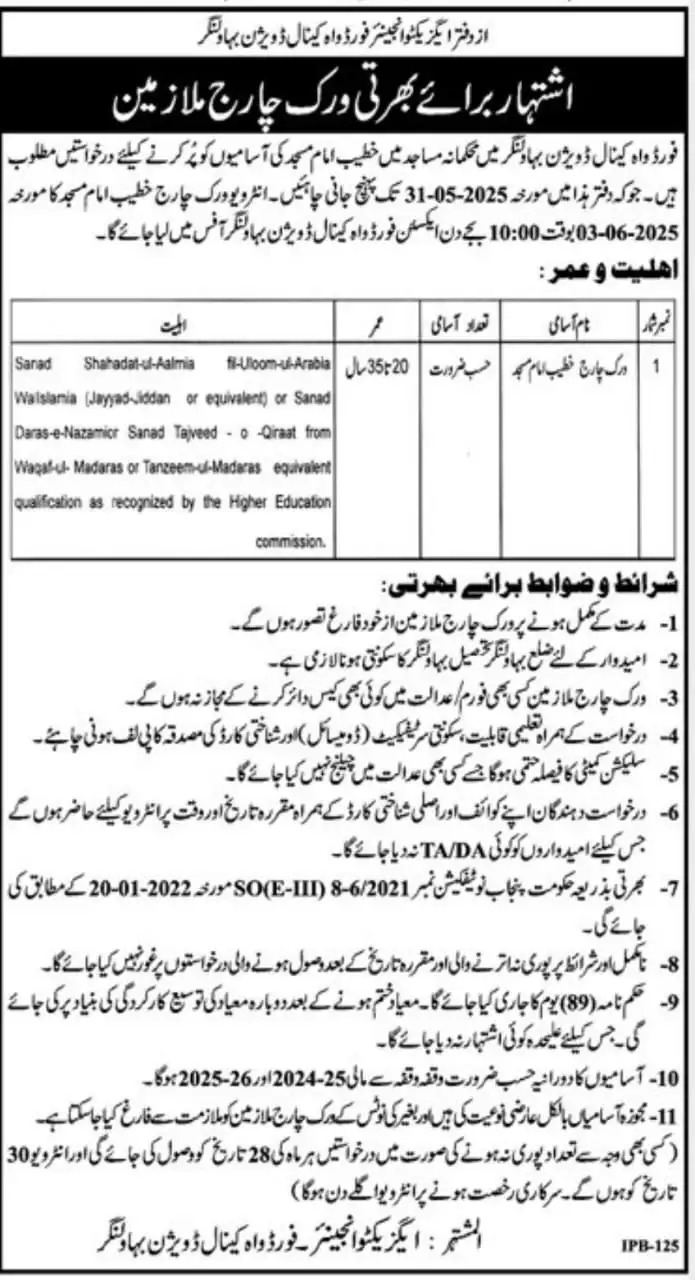 Canal Division Bahawalnagar Jobs 2025 Advertisement