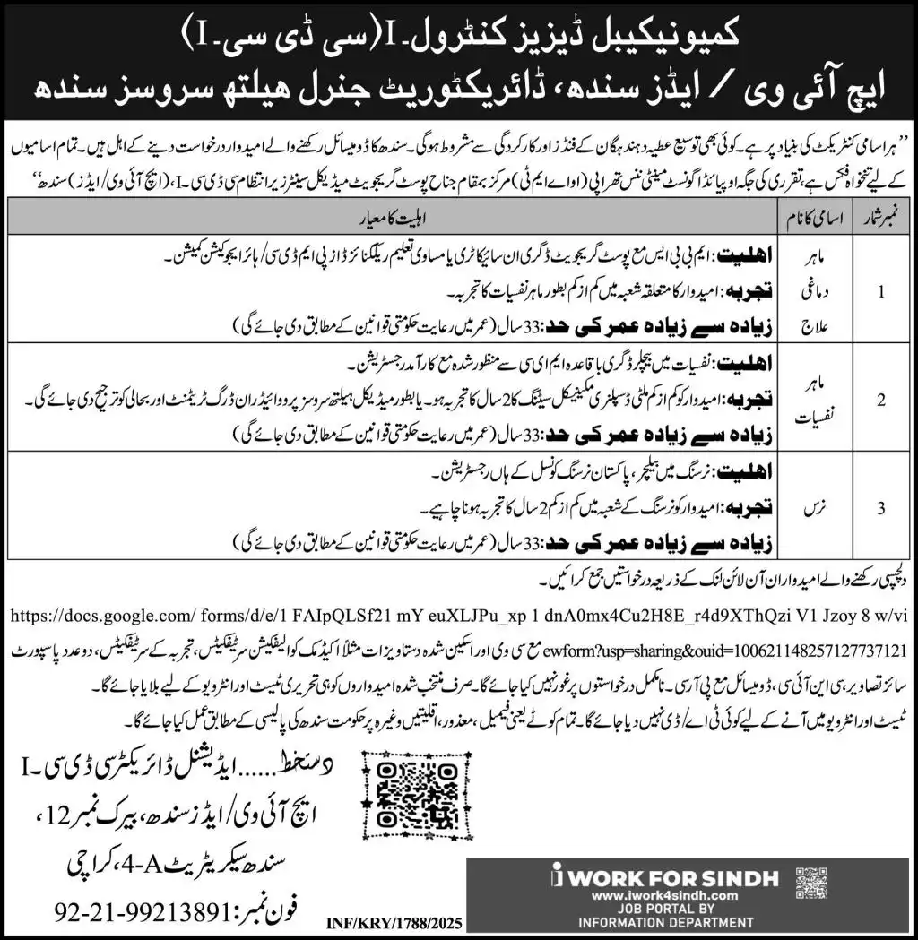 Directorate General Health Services Sindh Jobs 2025 Advertisement