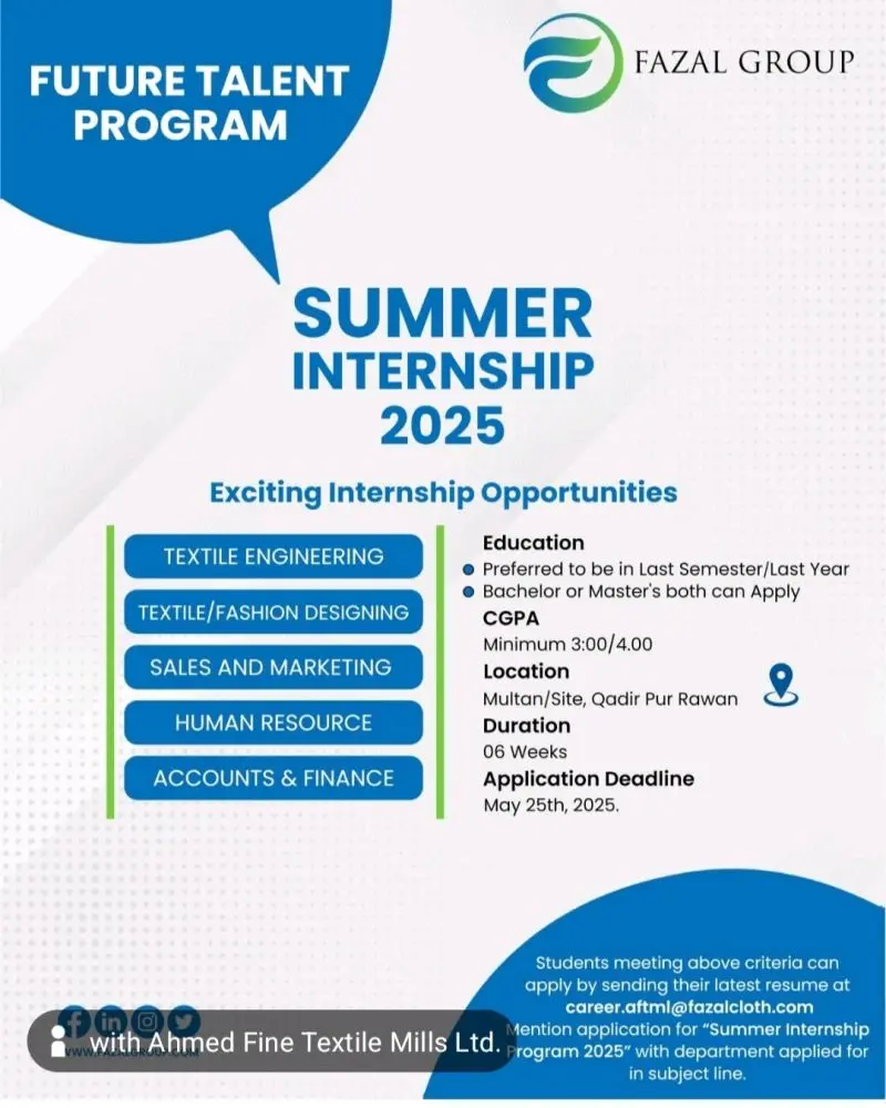 Fazal Group Summer Internship 2025 Advertisement