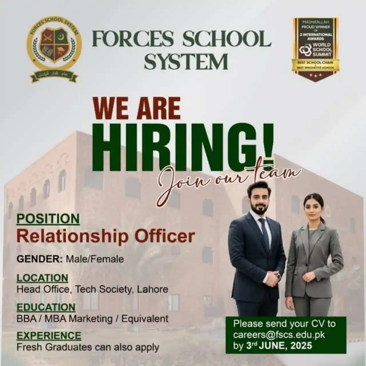Forces School System Lahore Jobs 2025 Advertisement