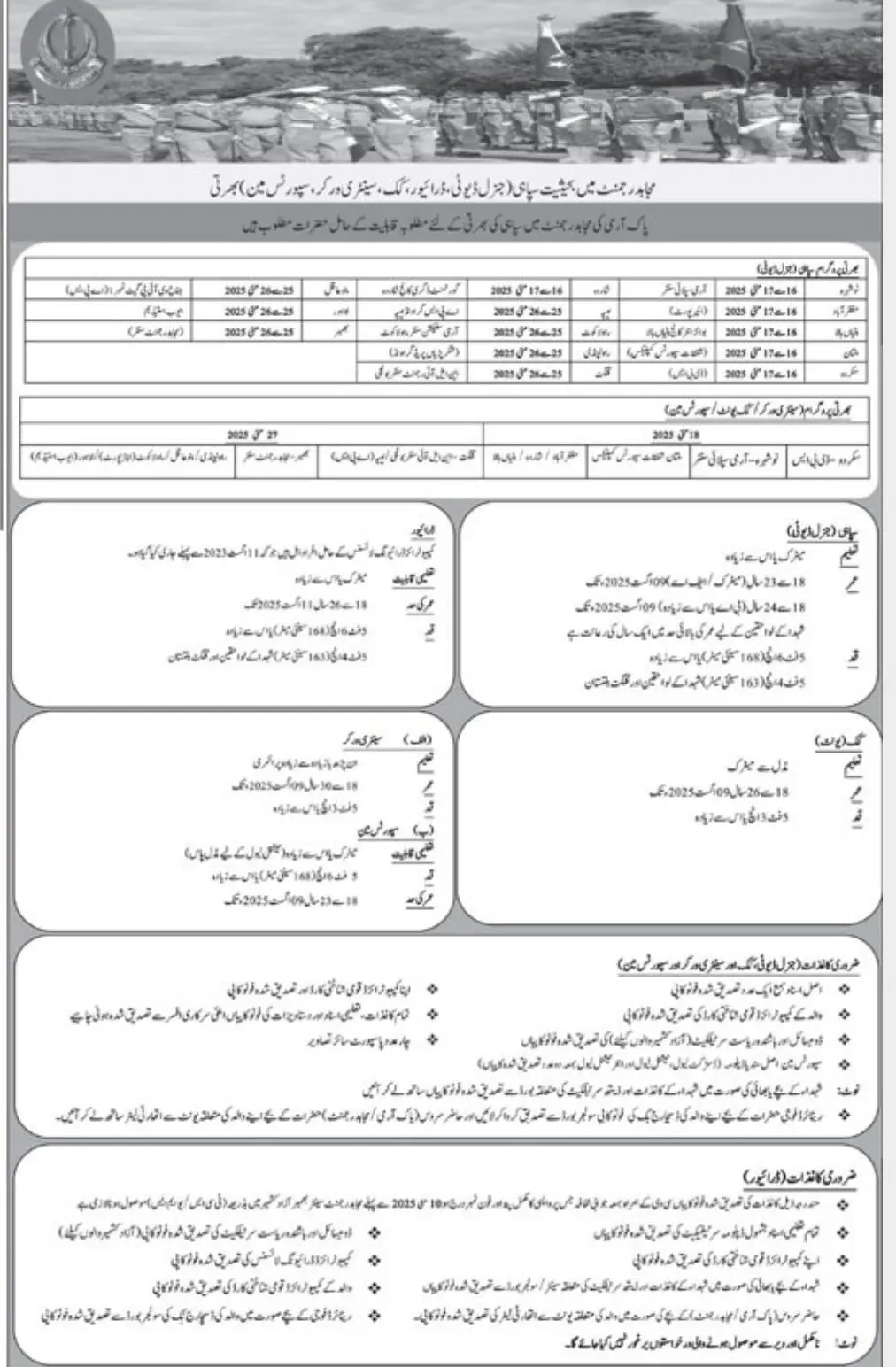 Mujahid Regiment Jobs 2025 Advertisement