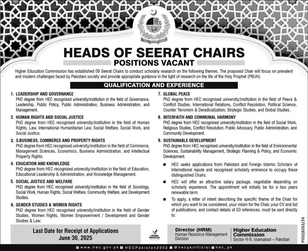 Higher Education Commission HEC Islamabad Jobs 2025 Latest Advertisement