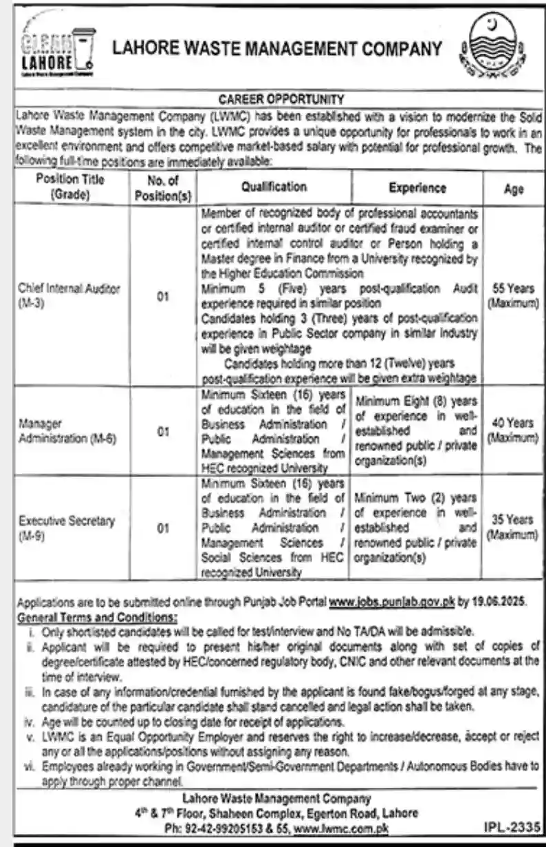 LWMC Monitoring Officer Operations Jobs 2025 Today Advertisement
