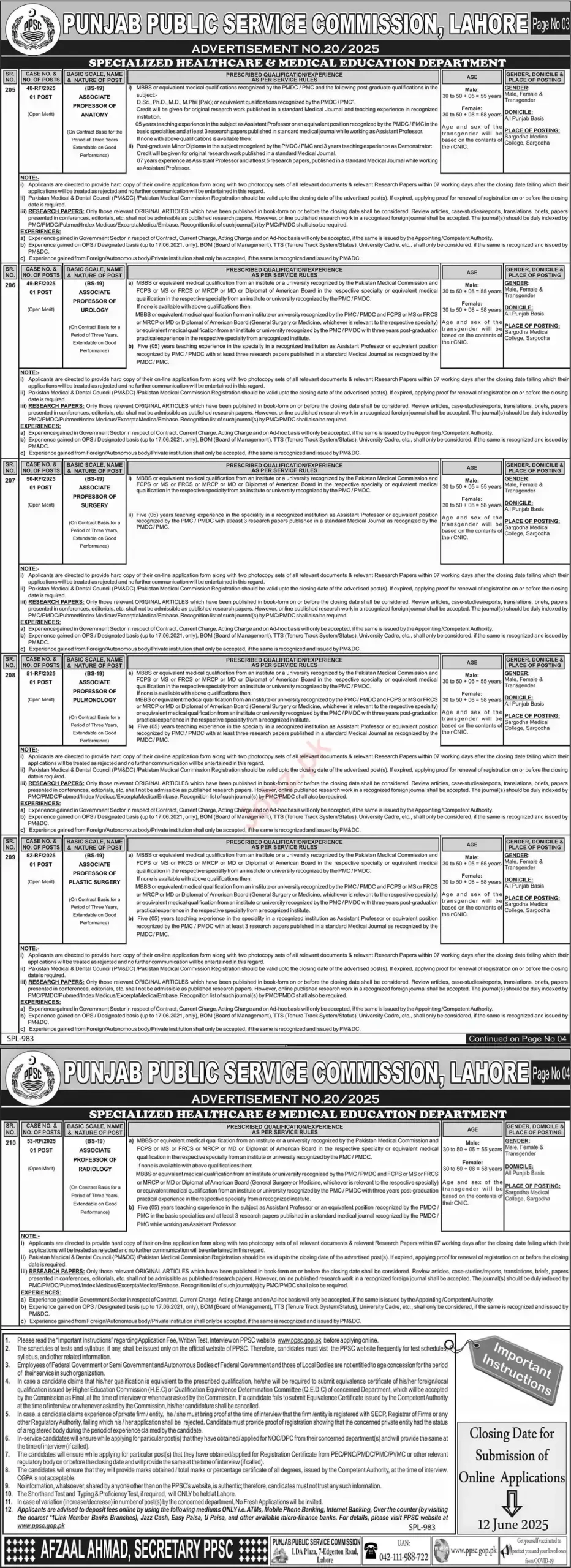 Latest PPSC Advertisement No 20 Jobs 2025