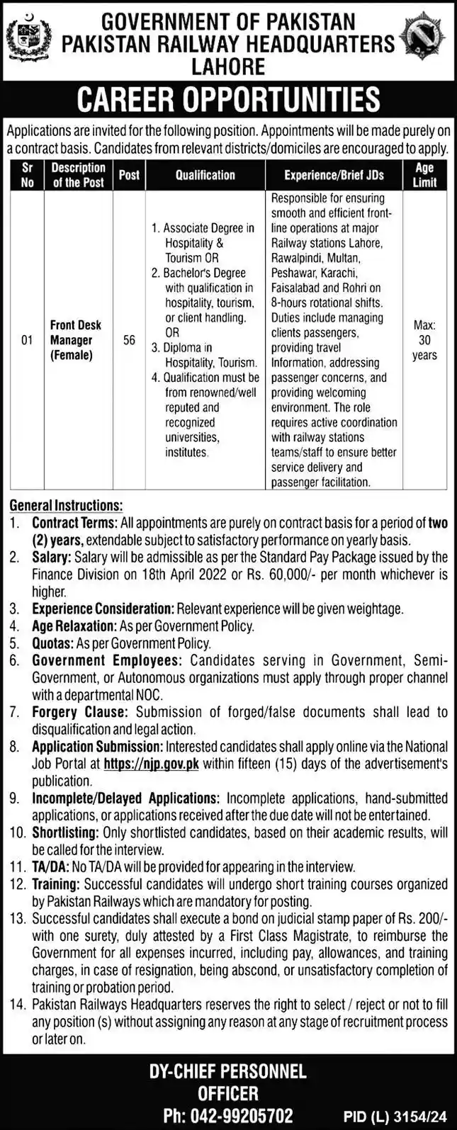 Pakistan Railways Headquarters Lahore Jobs 2025 Advertisement