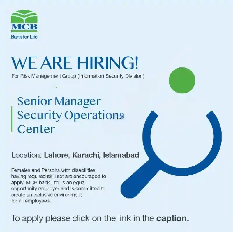 MCB Senior Manager Security Center Jobs 2025 Advertisement