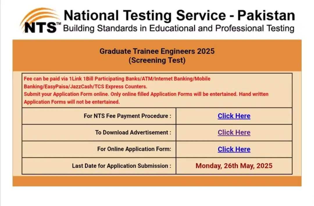 NTS Graduate Trainee Engineers 2025 Advertisement