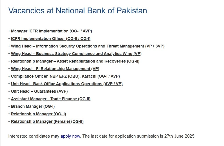 National Bank Of Pakistan NBP Female Jobs 2025 Advertisement