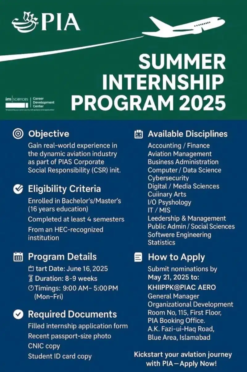 PIA Summer Internship 2025 Advertisement