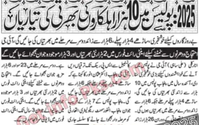 Punjab Police Upcoming Jobs 2025 Advertisement