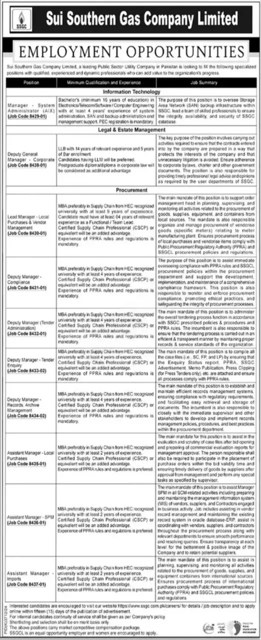 Sui Gas Jobs Apply Online 2025 Advertisement