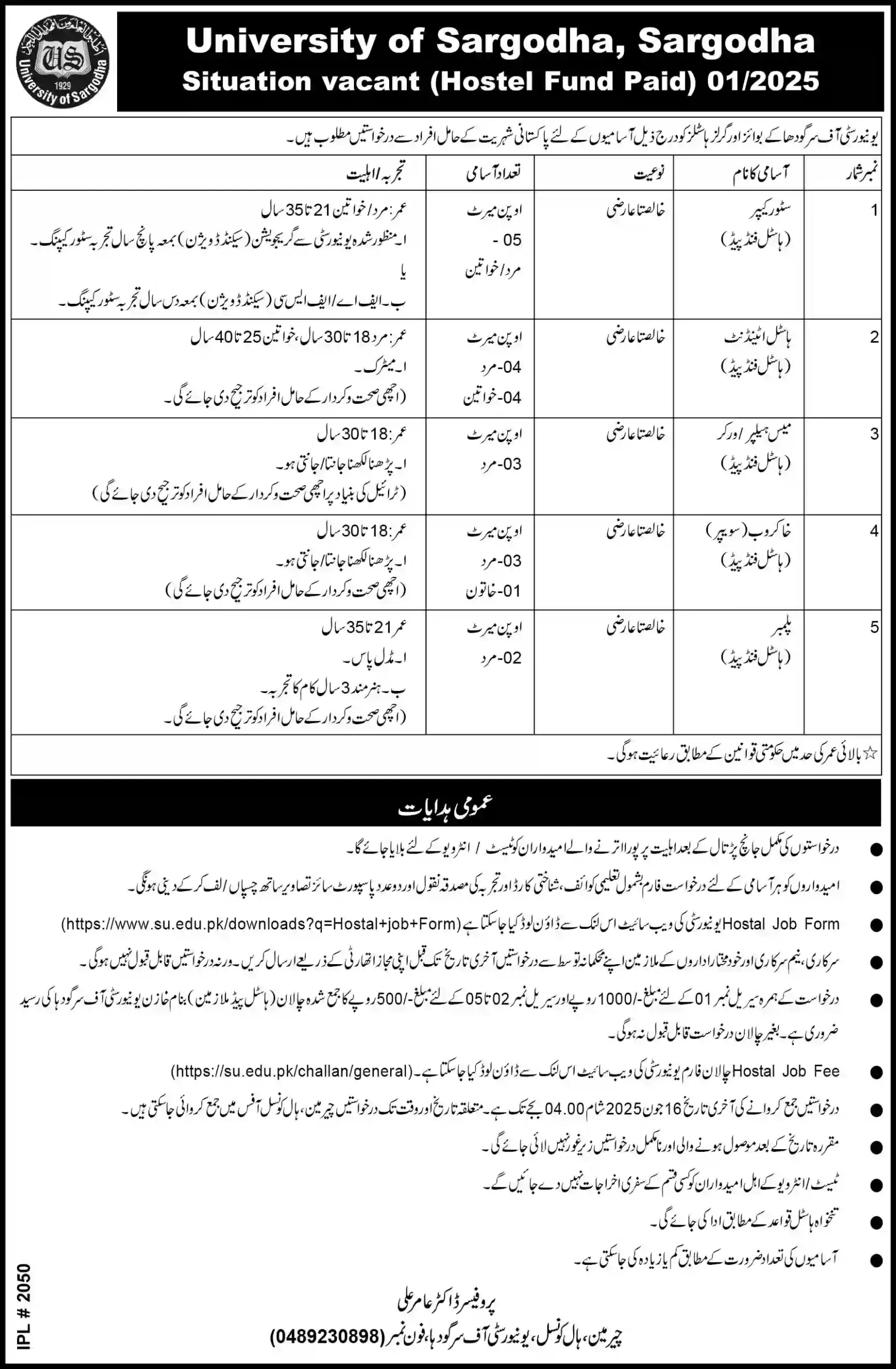 University of Sargodha Jobs 2025 Advertisement