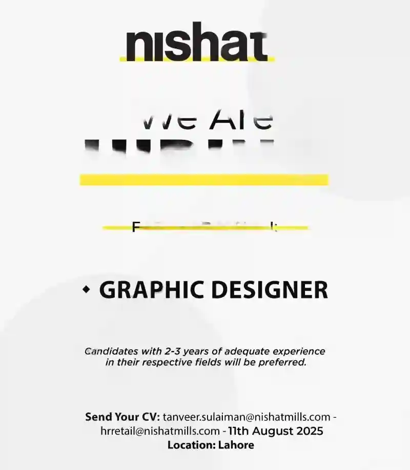 lastest Nishat Linen NL Jobs 2025 Advertisement