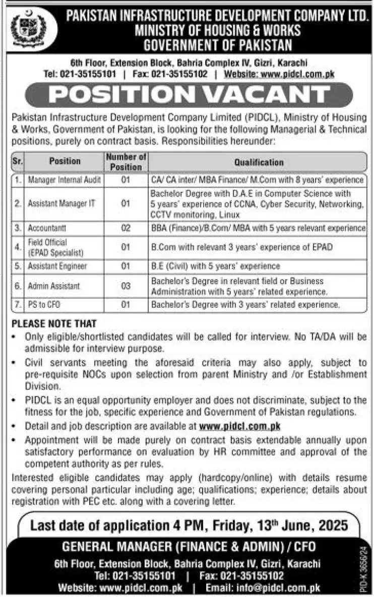 www.pidcl.com.pk Jobs 2025 Advertisement