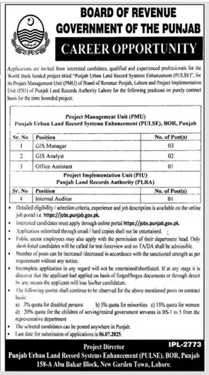 Board of Revenue Lahore Jobs 2025 Advertisement