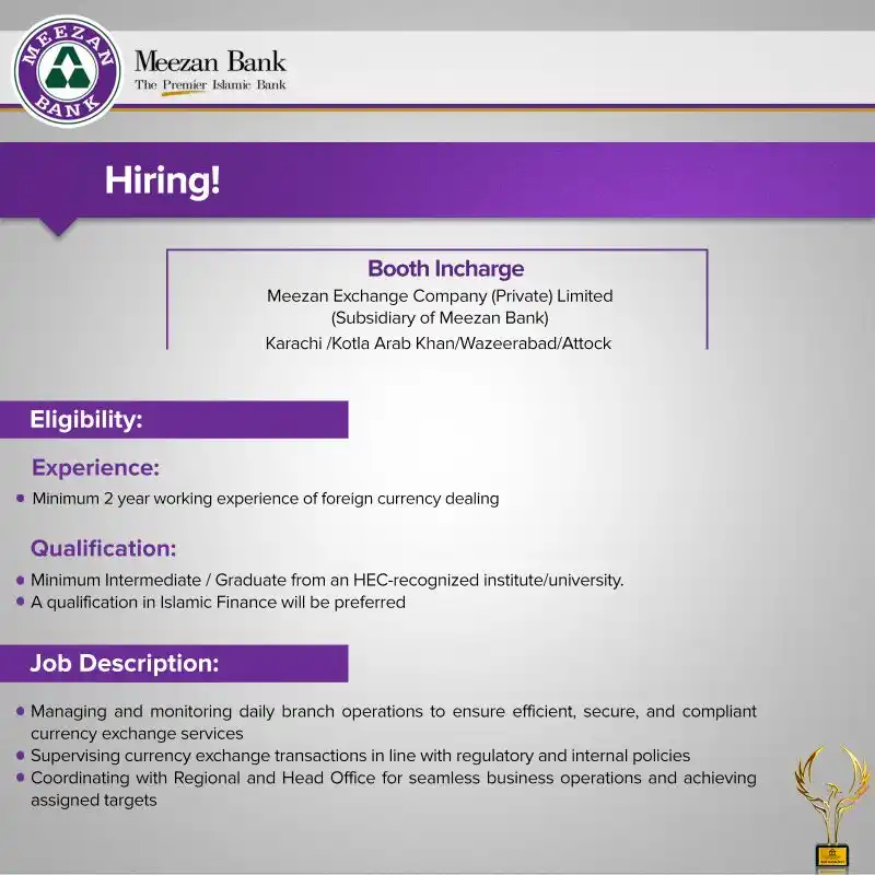 Booth Incharge Jobs at Meezan Bank  2025 Advertisement