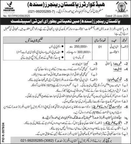 ENT Specialist Jobs at Pakistan Rangers in 2025 Advertisement
