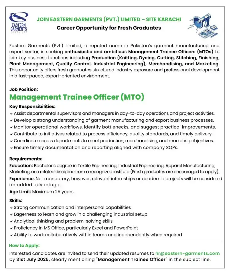 Eastern Garments MTO Program 2025 Advertisement