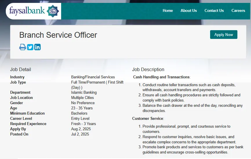 Faysal Bank Career 2025 Advertisement