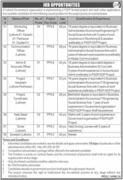 Federal Govt Organization Jobs 2025 Advertisement