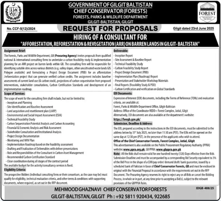Forests Department Gilgit Jobs 2025 Advertisement